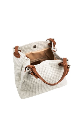 Bolso shopper de piel Emanuela - Blanco y marrón