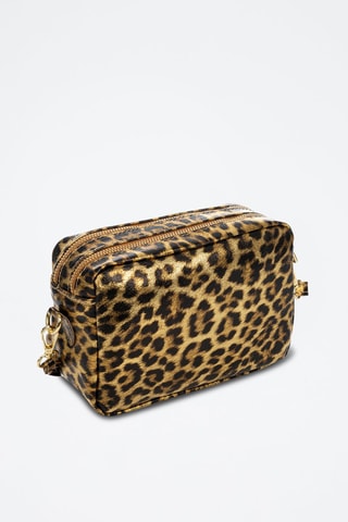 Bandolera de piel - Negro, beige y dorado