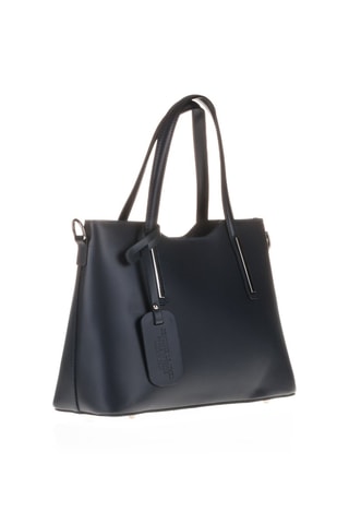 Bolso shopper de piel - Azul marino y plateado 