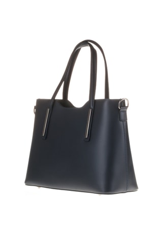 Bolso shopper de piel - Azul marino y plateado 