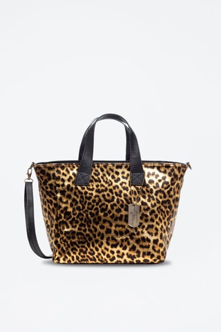 Bolso shopper de piel y nubuck Cassandra - Negro y marrón