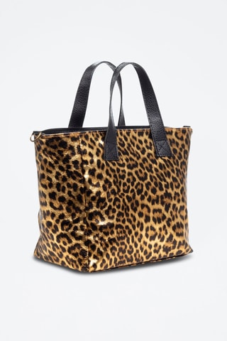 Bolso shopper de piel y nubuck Cassandra - Negro y marrón