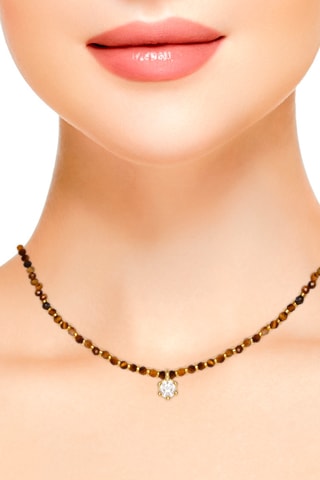 Collar - Plata, ojos de tigre y circones