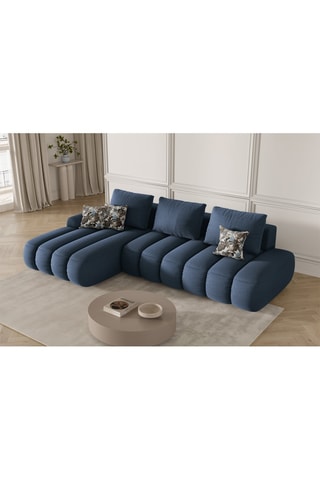 Canapé d'angle gauche convertible Simona - Bleu marine - 4 places - En polyester