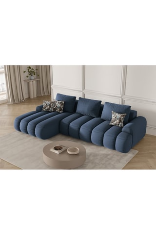 Canapé d'angle gauche convertible Simona - Bleu - 3 places - En polyester