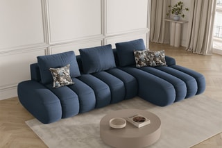 Canapé d'angle droit convertible Simona - Bleu marine - 4 places - En polyester