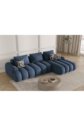 Canapé d'angle droit convertible Simona - Bleu marine - 3 places - En polyester