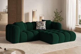 Canapé d’angle droit modulable Elise - Vert foncé - 3 places - En tissu velours