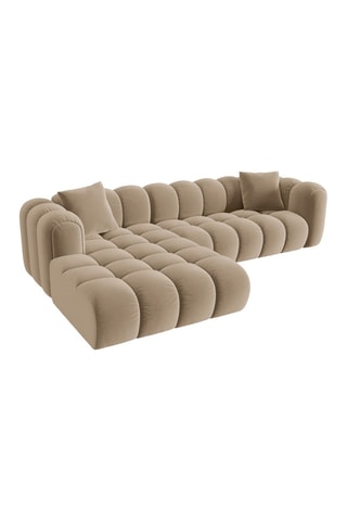 Canapé d'angle gauche modulable Elise - Beige - 4 places - En tissu velours