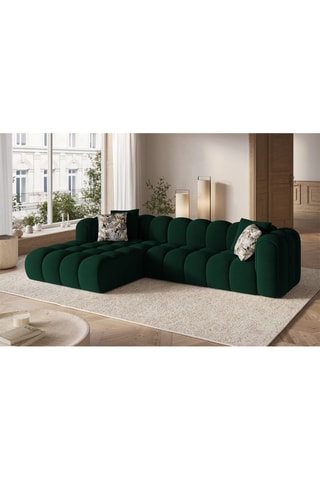 Canapé d'angle gauche modulable Elise - Vert foncé - 4 places - En tissu velours