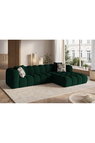 Canapé d’angle droit modulable Elise - Vert foncé - 4 places - En tissu velours