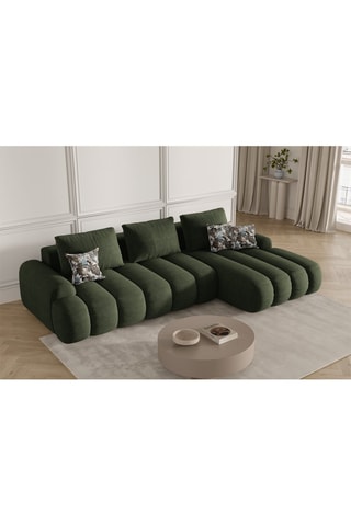 Canapé d'angle droit convertible Simona - Bleu marine - 3 places - Toucher velours