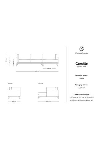 Canapé d'angle droit Camille - Marron