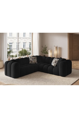 Canapé d'angle symétrique modulable Elise - Noir - 5 places - En tissu velours