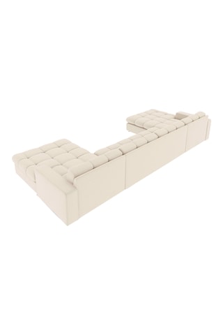 Canapé d'angle panoramique gauche Yohan - Beige - 5 places - En tissu polyester