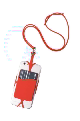 Lanyard em silicone para smartphone com porta-cartões e mosquetão - Vermelho