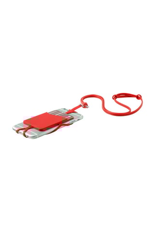 Lanyard em silicone para smartphone com porta-cartões e mosquetão - Vermelho