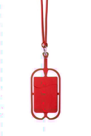 Lanyard em silicone para smartphone com porta-cartões e mosquetão - Vermelho