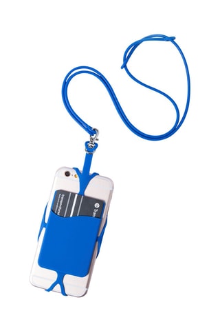 Lanyard em silicone para smartphone com porta-cartões e mosquetão - Azul