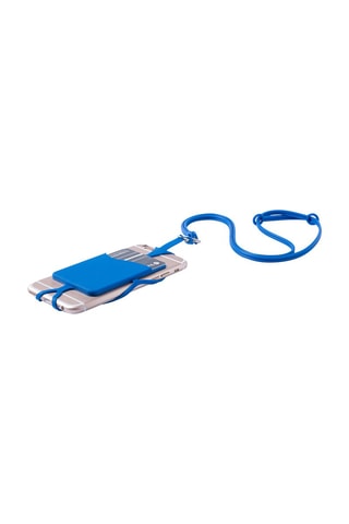 Lanyard em silicone para smartphone com porta-cartões e mosquetão - Azul