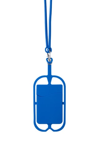 Lanyard em silicone para smartphone com porta-cartões e mosquetão - Azul