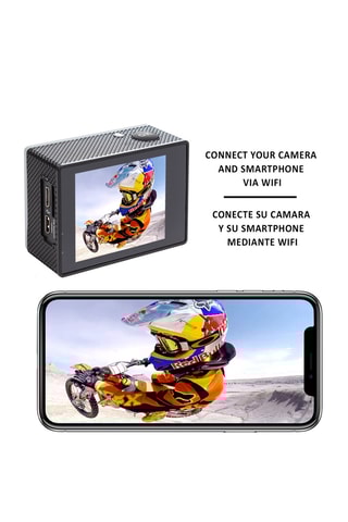 Câmara desportiva com Wifi - Ecrã LCD - Acessórios incluídos