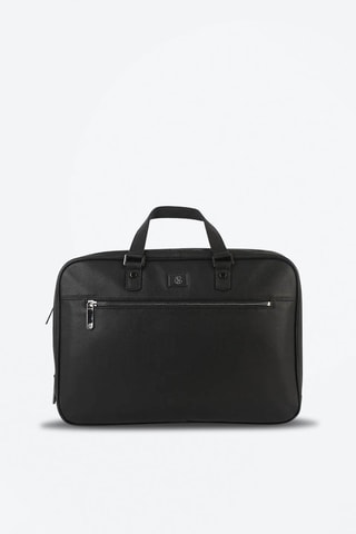 Mala vertical em couro Charles Preto - Preto