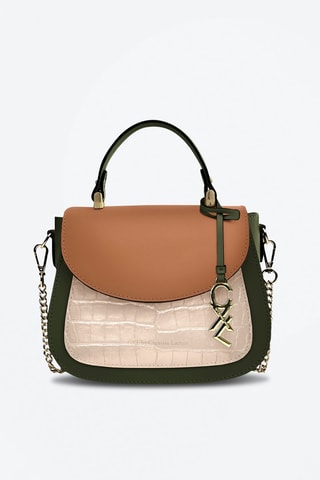 Mala em couro Haussmann Camel e verde-escuro - Verde