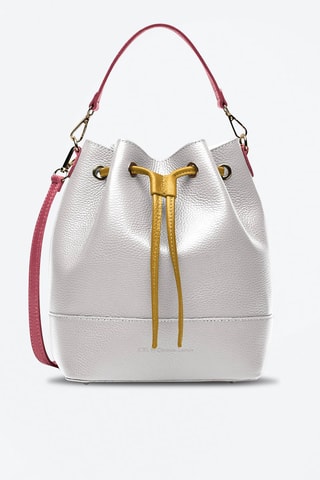 Mala bucket em couro Champ Elysée Branco e rosa - Branco, dourado e rosa