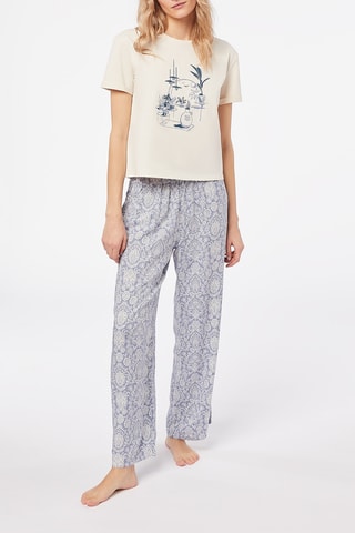 Pyjamabroek hoge taille Bania- Blauw en Wit