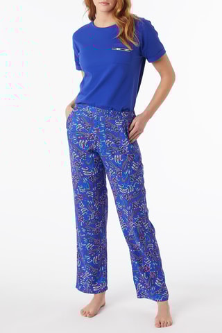Pyjamabroek hoge taille Sysis- koningsblauw en rood