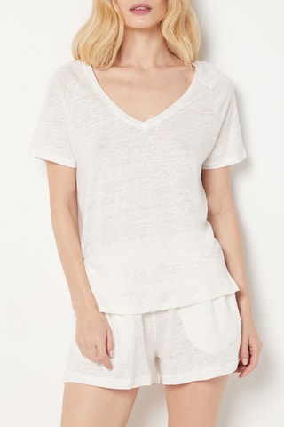 Short de pyjama en lin - Blanc