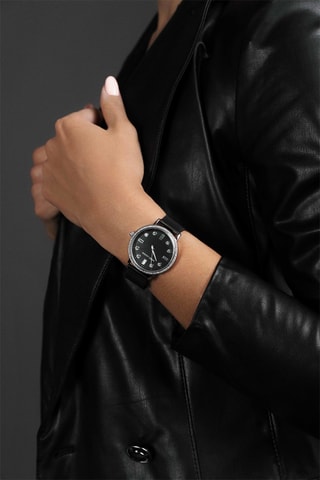 Stalen Quartz Horloge Lisbon Zwart en Zilverkleurig