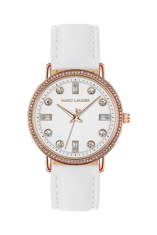Montre à quartz en cuir Monaco - Blanc et doré rose