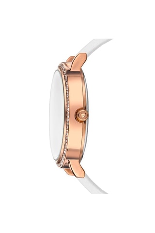 Montre à quartz en cuir Monaco - Blanc et doré rose