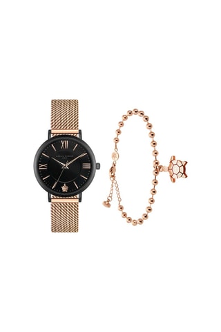 Coffret montre à quartz en acier et bracelet Petite Noir