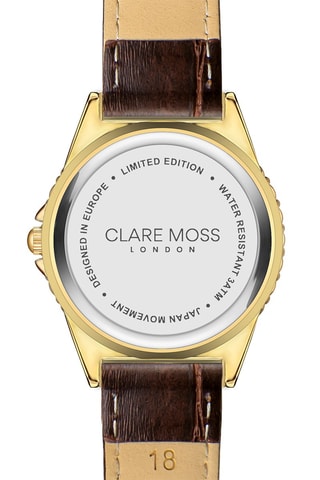 Montre à quartz en cuir de veau et zircons Kensington - Marron et doré