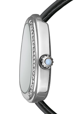 Montre à quartz en cuir et zircons Gala - Noir et argenté