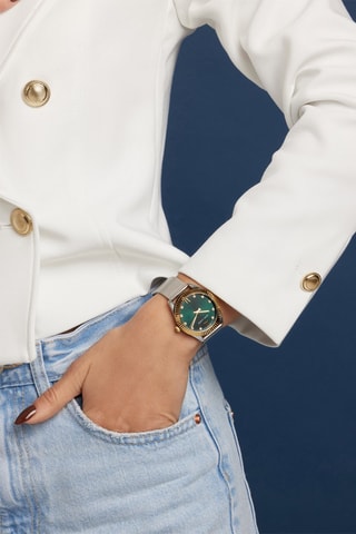 Montre à quartz en acier et zircons Buenos Aires - Argenté et vert