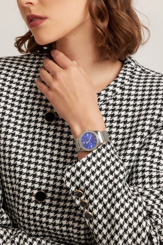 Relógio de quartzo em aço e zircões Opera - Prateado e azul