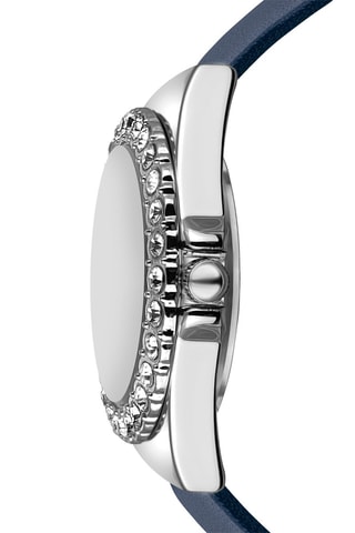 Montre à quartz en cuir de veau et zircons Opera - Bleu et argenté