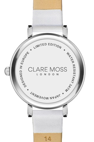 Montre à quartz en cuir de veau, nacre et zircons Symphony - Blanc et argenté