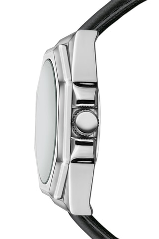 Montre à quartz en cuir de veau Porter - Noir et argenté