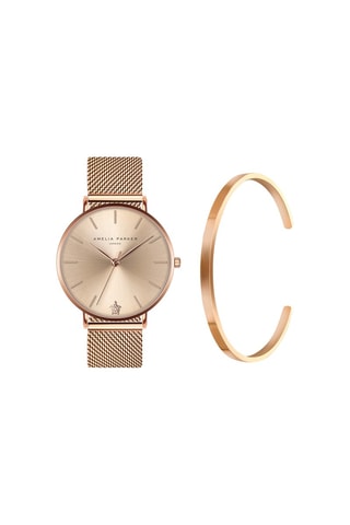 Coffret montre à quartz et jonc Gold Sky