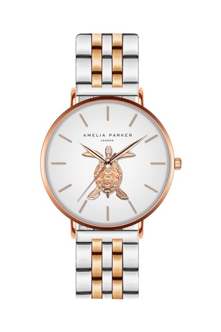 Relógio de quartzo de aço Rose Turtle - Prateado e dourado-rosa