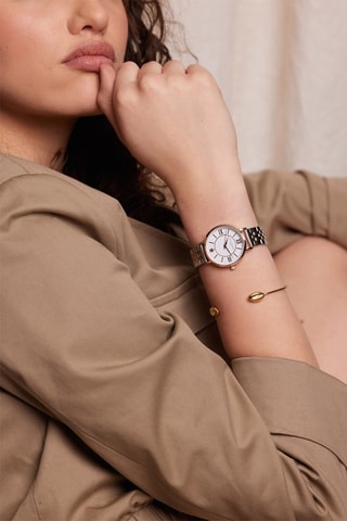 Relógio de quartzo de aço Petite Classique - Prateado e dourado-rosa