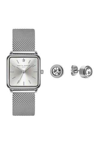 Coffret montre à quartz et boucles d'oreilles en cristal véritable