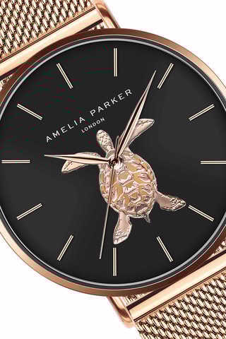 Coffret montre à quartz en acier et créoles en cristaux Sea Turtle