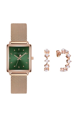 Coffret montre à quartz en acier et boucles d'oreilles Joyful Journey - Zircon