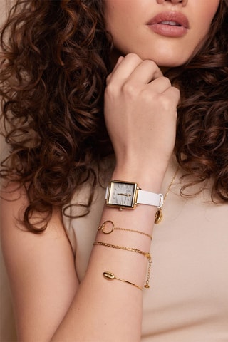 Montre à quartz en cuir Desert - Blanc et doré